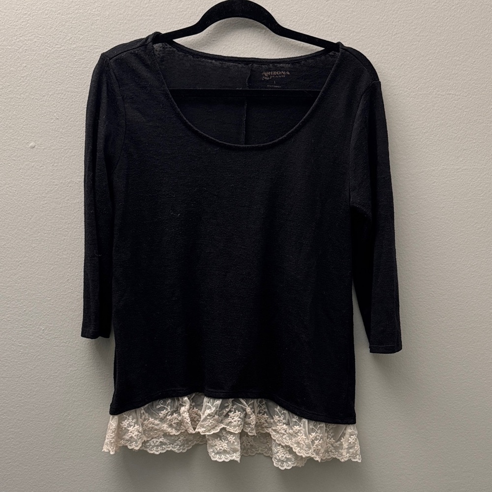 Women's Black Lace Hem Top